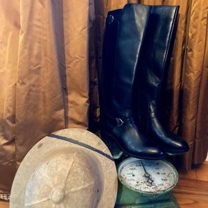 Ralph Lauren Black Margarita Equestrian Knee High Riding Boots, Size 7.5, New